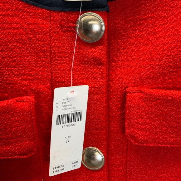 Anthropologie Red Maeve Cropped Shrunken Tweed Jacket Blazer - Picture 7 of 16